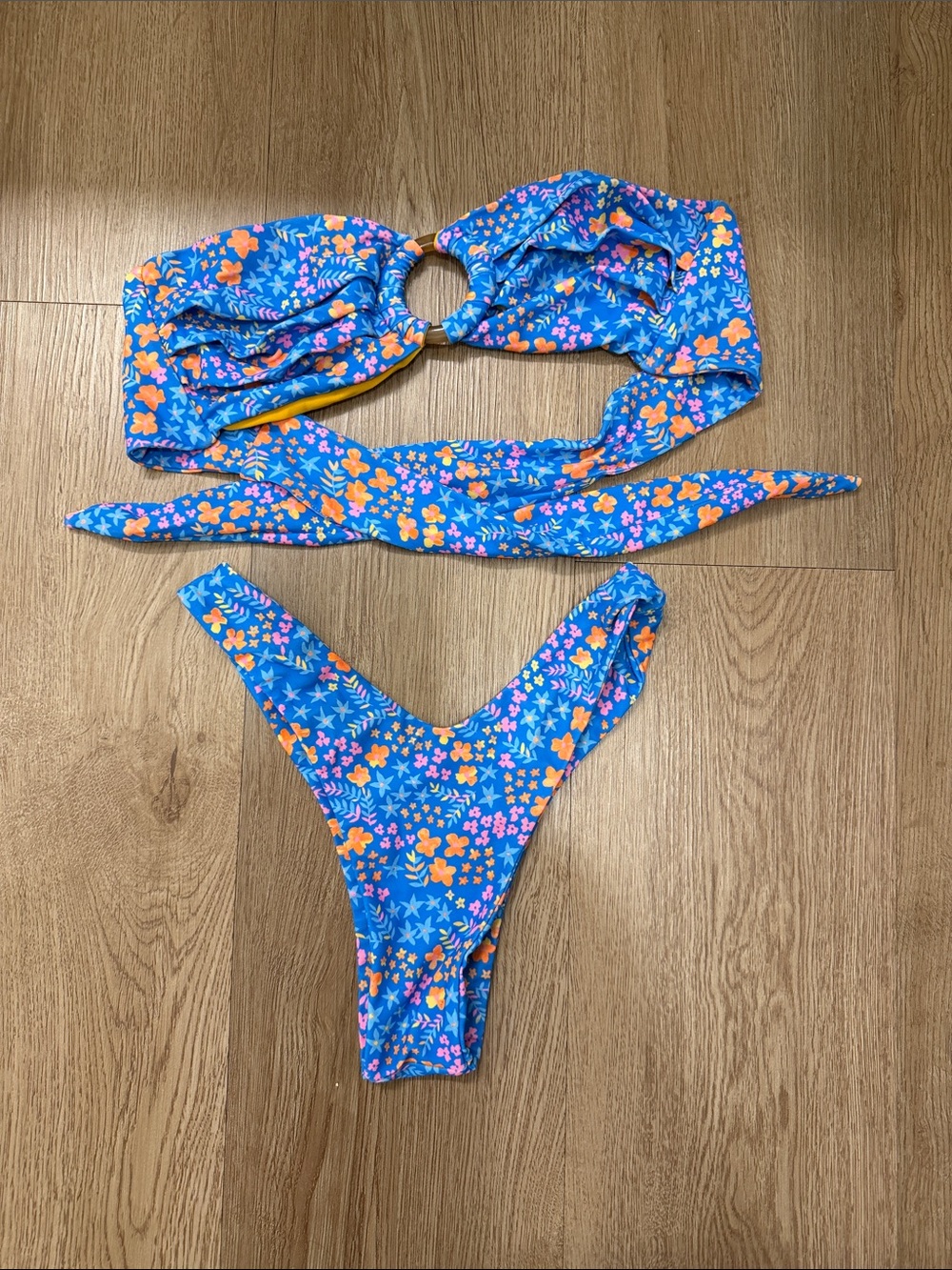 Kulani Kinis Blue Floral Bikini with Orange Accents